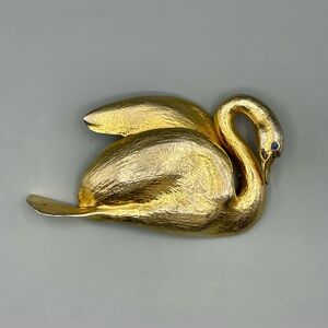 Christopher Ross Swan Belt Buckle 24kt Gold Plated, Glass Eye 1989, RARE